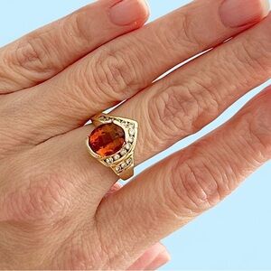 Vtg Madeira Citrine & Diamond 14K Gold Ring